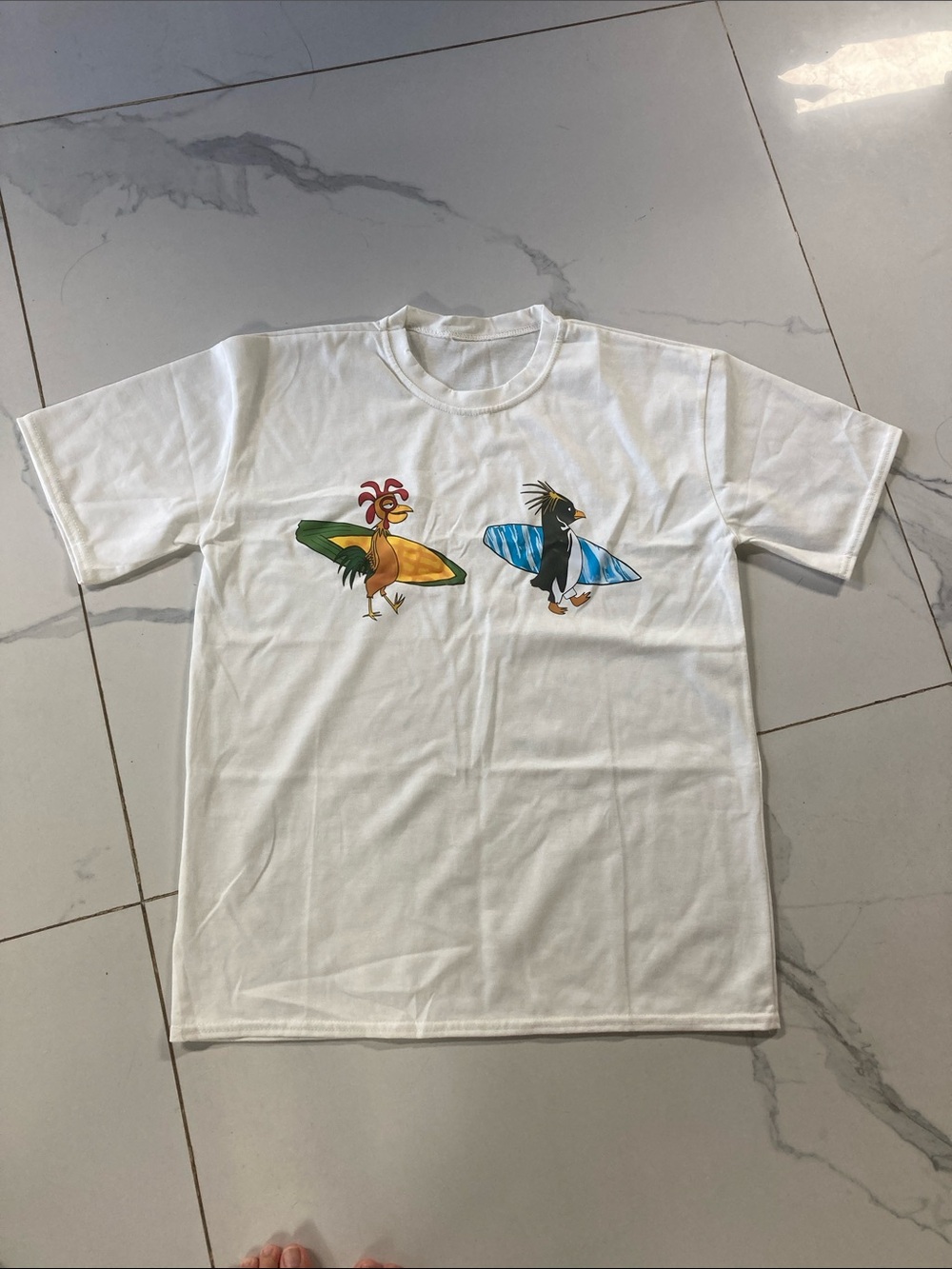 White Graphic Surf Bird T-Shirt